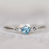 Natural Blue Aquamarine Ring Silver Women Wedding Jewelry - Genuine - Gemstone