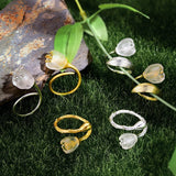 Natural Crystal Handmade 925 Sterling Silver Fine Jewelry Lily of the Valley Flower Rings For Women - Genuine - Gemstone