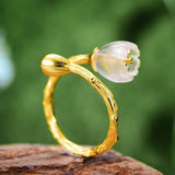 Natural Crystal Handmade 925 Sterling Silver Fine Jewelry Lily of the Valley Flower Rings For Women - Genuine - Gemstone