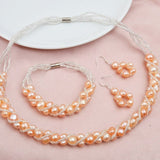 Natural Freshwater Pearl Jewelry Set Necklace Bracelet Earrings Women Jewelry - Genuine - Gemstone