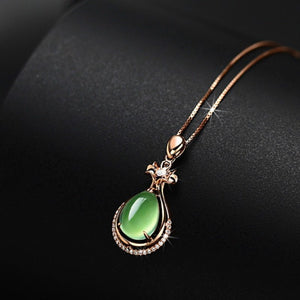 Natural Green Jade Water Drop Pendant 925 Silver Necklace Chalcedony Amulet - Genuine - Gemstone