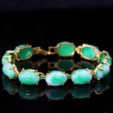 Natural oval chalcedony green stone jade gold chain bracelet wedding jewelry - Genuine - Gemstone