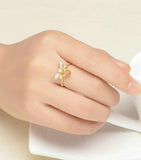 Natural Oval Citrine Bee Wedding Ring Women Jewelry - Genuine - Gemstone