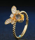 Natural Oval Citrine Bee Wedding Ring Women Jewelry - Genuine - Gemstone