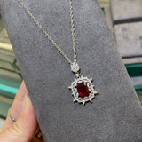 Natural Ruby 2 Carat Diamond Pendant Necklace Square Women Fine Jewelry - Genuine - Gemstone