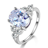 Natural Sapphire Engagement Ring Silver For Women Jewelry - Genuine - Gemstone