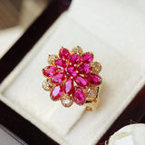 Pink Flower Wedding Ring For Women Snowflake Rose Gold Jewelry - Genuine - Gemstone