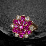 Pink Flower Wedding Ring For Women Snowflake Rose Gold Jewelry - Genuine - Gemstone