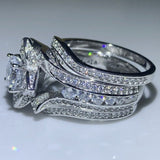 Princess Round Cut Diamond Ring Set 925 Silver Women Wedding Jewelry - Genuine - Gemstone