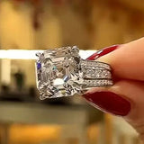 Princess Square Zircon Ring Women for Wedding Bling Party Jewelry - Genuine - Gemstone