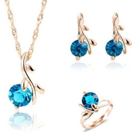 Princess Zircon Bridal Jewelry Set Women's Pendants Necklaces Gold Earrings - Genuine - Gemstone