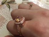 Princess Zircon Gemstones Ring 18K Rose Gold Engagement Jewelry - Genuine - Gemstone