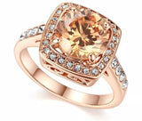 Princess Zircon Gemstones Ring 18K Rose Gold Engagement Jewelry - Genuine - Gemstone