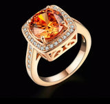 Princess Zircon Gemstones Ring 18K Rose Gold Engagement Jewelry - Genuine - Gemstone