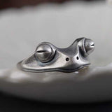 Retro Silver Frog Ring Women Anniverssary Party Jewelry - Genuine - Gemstone