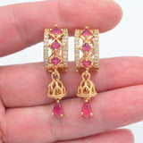 Rose Red Zircon Dangle Earrings Wedding Women Gold Jewelry - Genuine - Gemstone