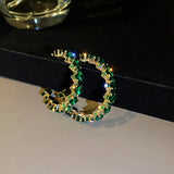 Round Green Emerald Inlay Hoop Earrings for Women Engagement Jewelry - Genuine - Gemstone