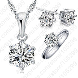 Silver Platinum Jewelry set Necklace Ring Women Wedding Jewelry - Genuine - Gemstone