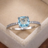 Square Blue Gemstone Ring Women Engagement Jewelry - Genuine - Gemstone