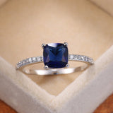 Square Blue Gemstone Ring Women Engagement Jewelry - Genuine - Gemstone