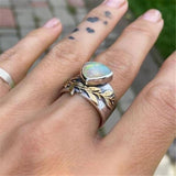 Trendy Moon Opal Heart Ring For Women Leaf Party Anniverssary Jewelry - Genuine - Gemstone