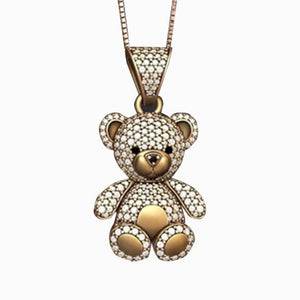 TwoTone Bear Pendant Necklace Girls Anniverssary Jewelry - Genuine - Gemstone