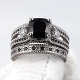 Vintage Black Zircon Engagement Ring Set For Women Bridal Gift Jewelry - Genuine - Gemstone