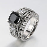 Vintage Black Zircon Engagement Ring Set For Women Bridal Gift Jewelry - Genuine - Gemstone