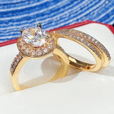 Luxury 3Pcs 14K Gold Ring Set for Women Zircon Wedding Jewelry