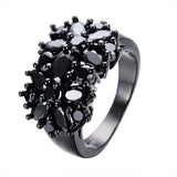 Big Black Inlaid Zircon Ring For Women Wedding Vintage Jewelry