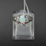 Antique Silver Guardian Angel Ring Green Moonstone for Women Jewelry