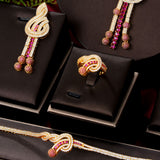 Luxury Sapphire Gold Flower Jewelry Set For Women Wedding Party Jewelry