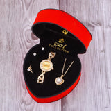 Women Gold Bracelet Watch Set Necklace Earrings ring Jewelry Set