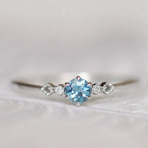 Natural Aquamarine Ring Silver Women Wedding Jewelry 