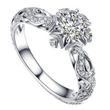 Classic Flower Engagement Ring Women Silver Wedding Jewelry