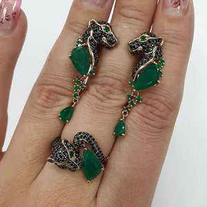 Luxury BLue Sapphire Jewelry Set Ring Earrings For Women Wedding Jewelry