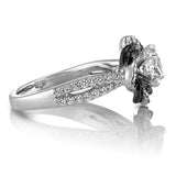 Black Flower Zircon Halo Ring Engagement Jewelry for Women Gift