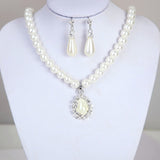 Big Pearl Bridal Jewelry Set Silver Teardrop Earrings Necklace For Women