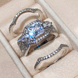Luxury 3Pcs Gold Zircon Ring Set for Women Wedding  Jewelry