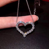 Shiny Hollow Heart Pendant Necklace  Zircon for Women Bridal Jewelry