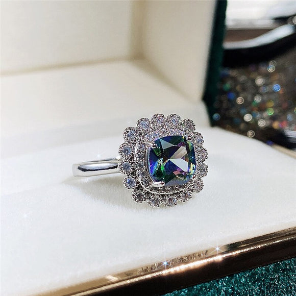 Luxury Aquamarine Engagement Ring Women Party Wedding Jewelry