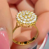 Luxury Inlay Flower Zircon Ring Women Wedding Jewely