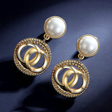 Round Pearl Bohemian Drop Earrings for Women Gold Wedding Jewelry Gift
