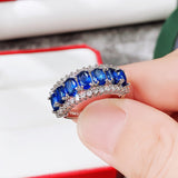 Women Blue Sapphire Ring Statement Wedding Jewelry