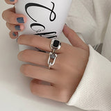 Hollow Silver Rock Rings for Women Anniverssary Party Jewelry