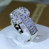 Square White Zircon Ring Silver For Wedding Jewelry Set