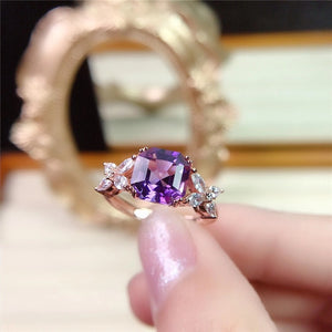 Purple Square Zircon Ring for Women Wedding Party Jewelry