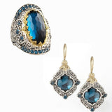 Luxury BLue Sapphire Jewelry Set Ring Earrings For Women Wedding Jewelry