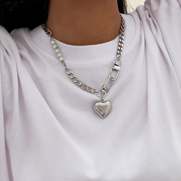 Punk Heart Pendant Necklace for Women Chain Jewelry Gift