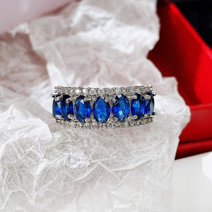 Women Blue Sapphire Ring Statement Wedding Jewelry